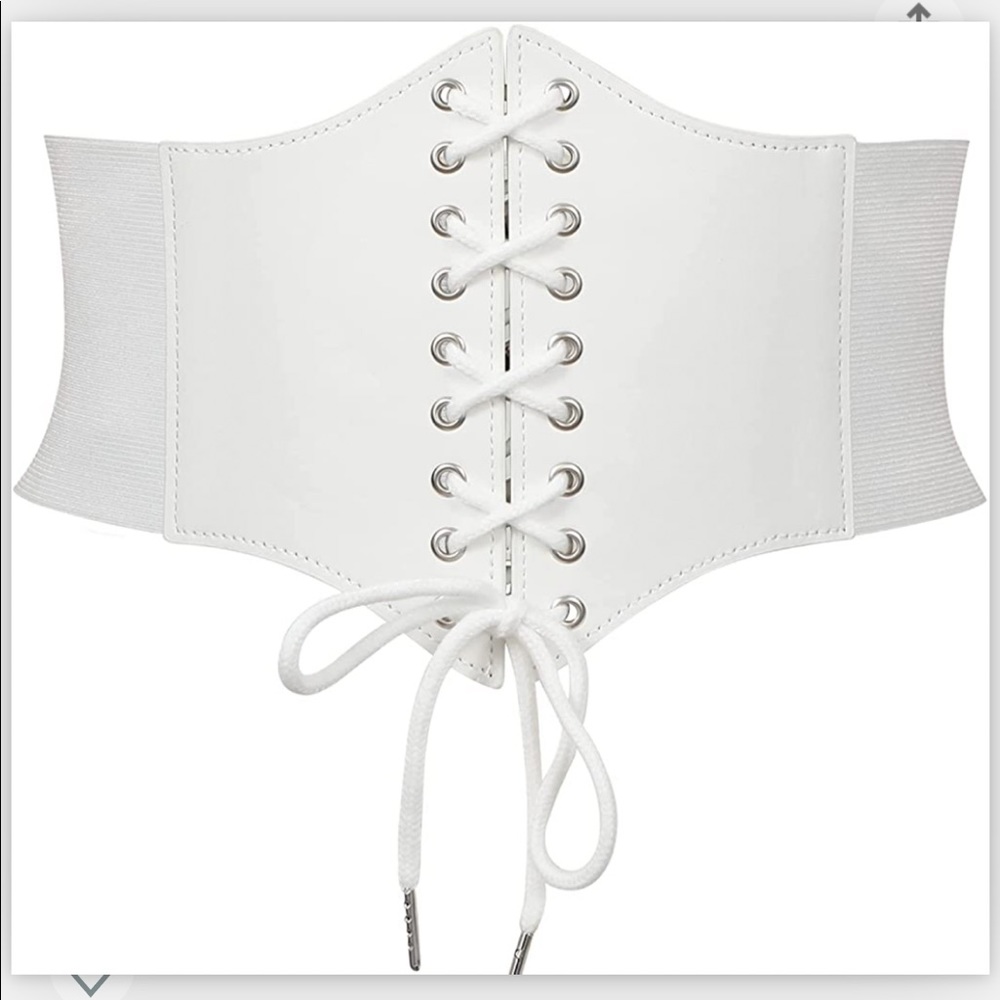 NWT White Women's Lace-up Corset Elastic Waist Belt